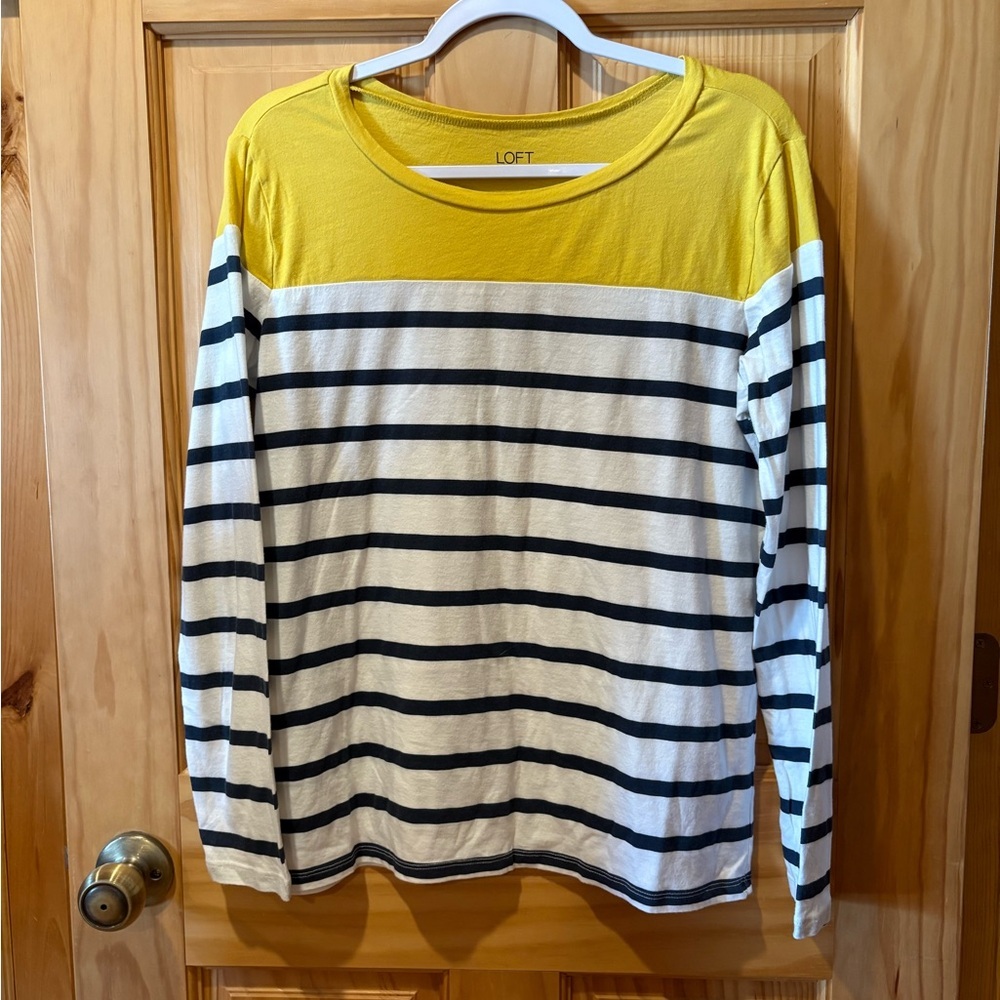 LOFT Colorblock Striped Long Sleeve Boat Neck women’s Top size L
